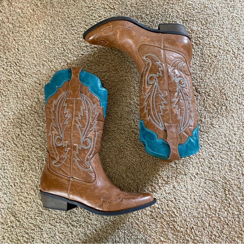 Coconuts by Matisse Western Cowboy Boots with Teal